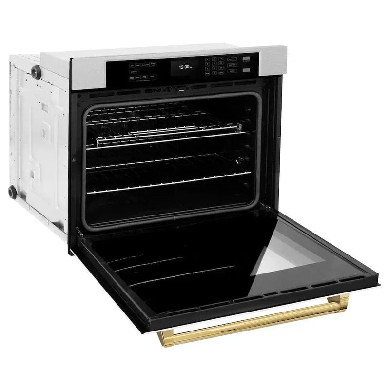 ZLINE 30"Professional True Convection Single Wall Oven, Air Fry, Self Clean, DuraSnow® White Matte, Gold WASSZ-WM-30-G by Farmhouse Kitchen and Bath