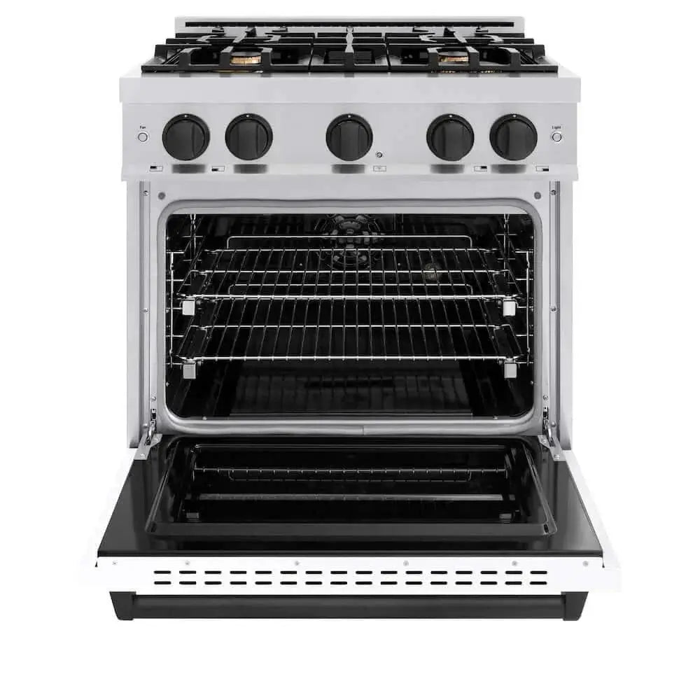 ZLINE 30" Dual Fuel Range, Gas Cooktop, Electric Convection Oven Stainless Steel, White Matte Matte Black CDRZ-WM-30-MB by Farmhouse Kitchen and Bath