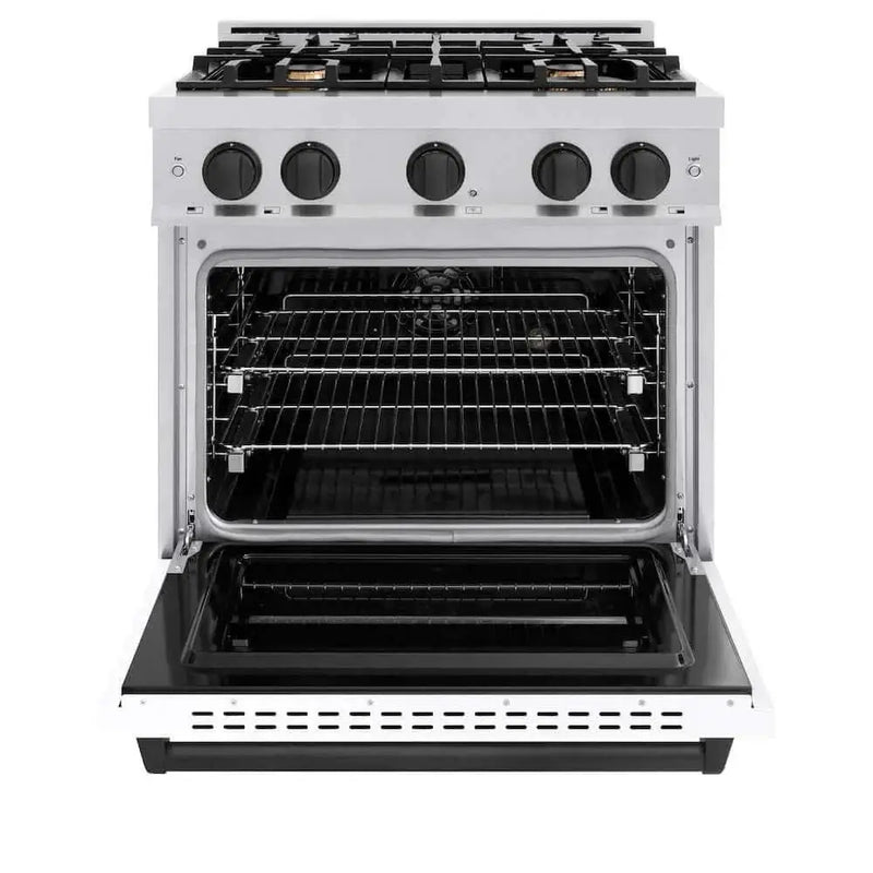 ZLINE 30" Dual Fuel Range, Gas Cooktop, Electric Convection Oven Stainless Steel, White Matte Matte Black CDRZ-WM-30-MB by Farmhouse Kitchen and Bath