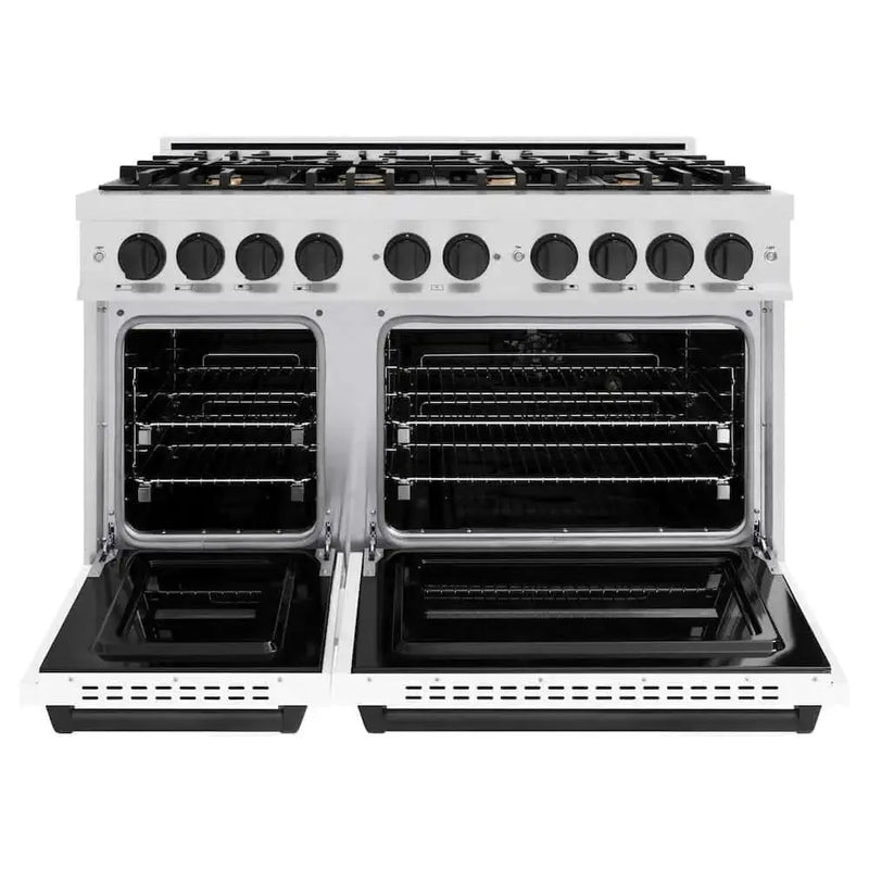 ZLINE 48" Dual Fuel Range, Gas Cooktop, Electric Convection Oven DuraSnow® Stainless Steel, Matte Black CDRSZ-48-MB by Farmhouse Kitchen and Bath