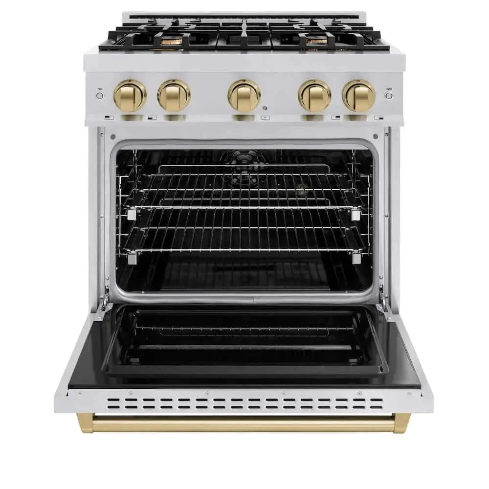 ZLINE 30" Dual Fuel Range, Gas Cooktop, Electric Convection Oven Stainless Steel, Champagne Bronze CDRZ-30-CB by Farmhouse Kitchen and Bath