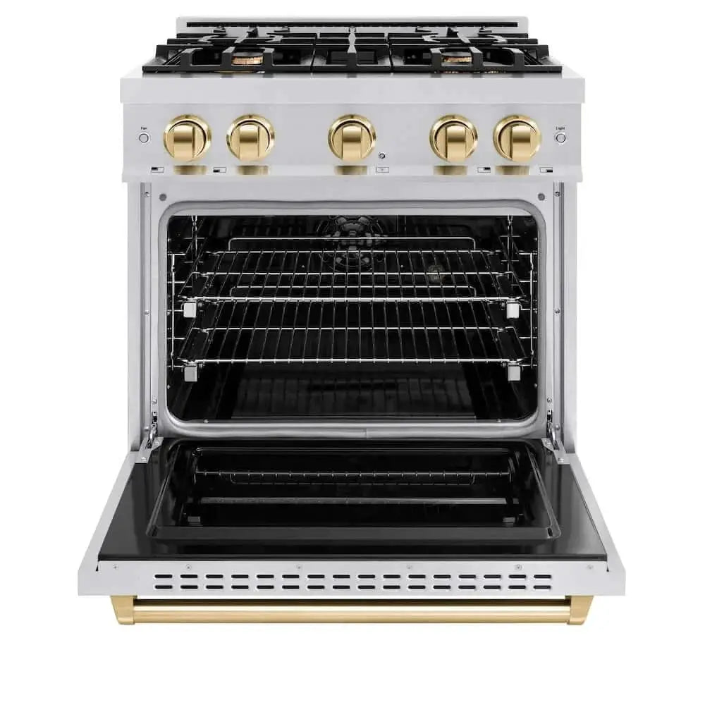 ZLINE 30" Dual Fuel Range, Gas Cooktop, Electric Convection Oven Stainless Steel, Gold CDRZ-30-G by Farmhouse Kitchen and Bath