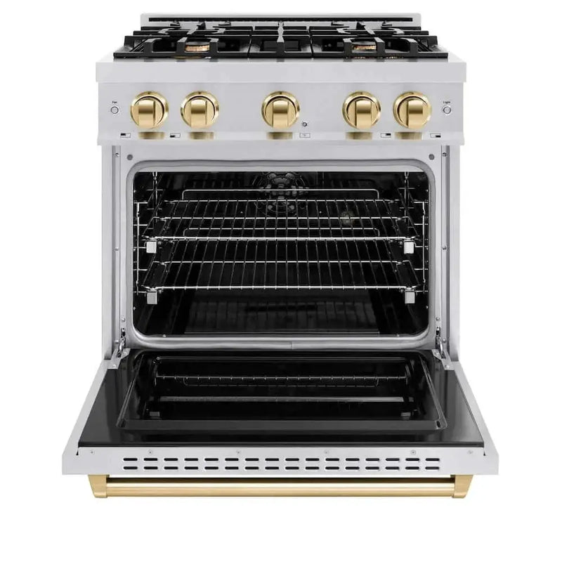 ZLINE 30" Dual Fuel Range, Gas Cooktop, Electric Convection Oven Stainless Steel, Gold CDRZ-30-G by Farmhouse Kitchen and Bath