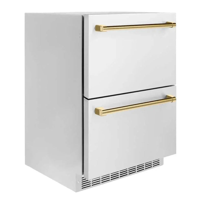 ZLINE 24" Touchstone 168 Can Outdoor-Rated Dual Refrigerator Drawer, Gold, RDSOZ-ST-24-G by Farmhouse Kitchen and Bath