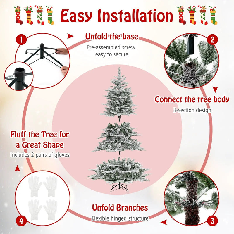 6 Feet Snow Flocked Artificial Christmas Tree with Cool White LED Lights by DirectDeals