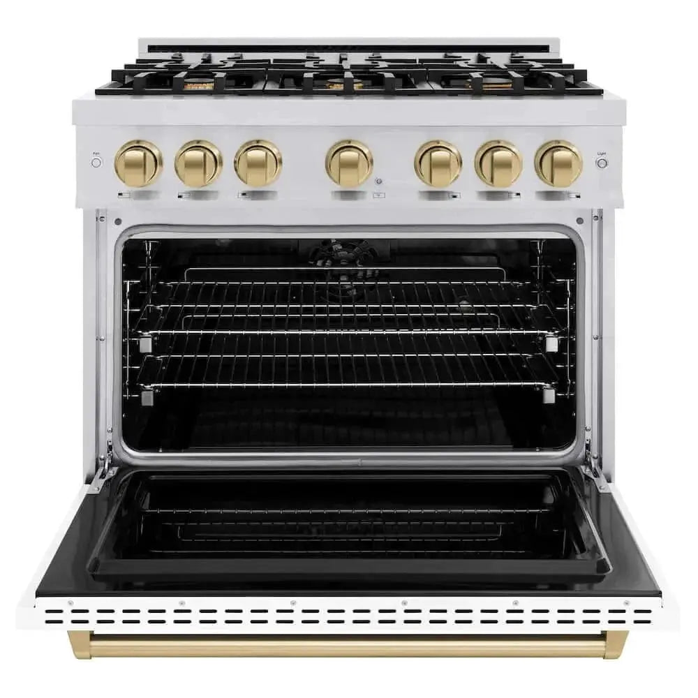 ZLINE 36" Dual Fuel Range, Gas Cooktop, Electric Convection Oven Stainless Steel, Matte White Door Matte Black CDRZ-WM-36-MB by Farmhouse Kitchen and Bath