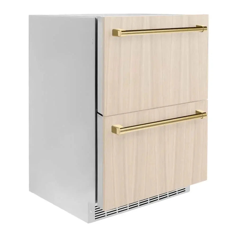 ZLINE 24" Touchstone 168 Can Outdoor-Rated Dual Refrigerator Drawer, Panel Ready Gold, RDSPOZ-24-G by Farmhouse Kitchen and Bath
