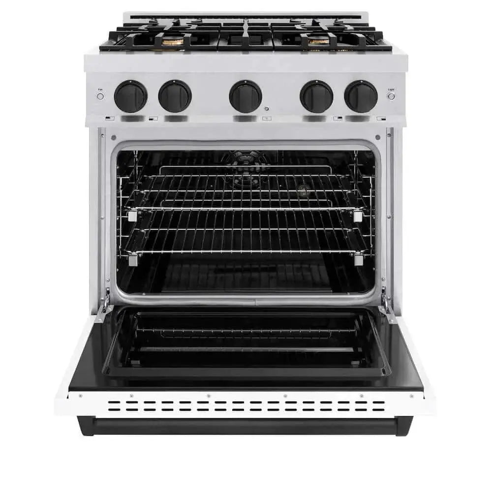 ZLINE 30" Dual Fuel Range, Gas Cooktop, Electric Convection Oven DuraSnow® Stainless Steel, Matte Black CDRSZ-30-MB by Farmhouse Kitchen and Bath
