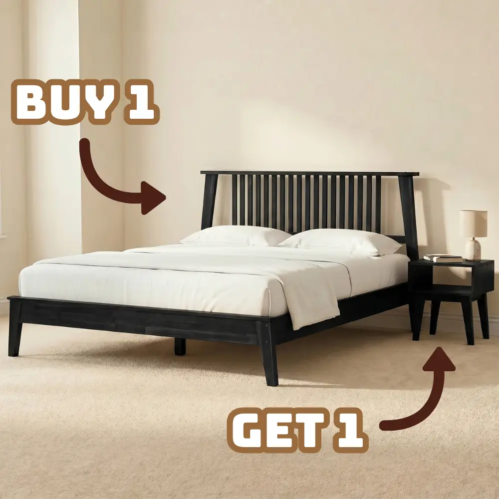 [Buy 1 Get 1] Kaylin Solid Wood Bed Frame & Nightstand by Megsu