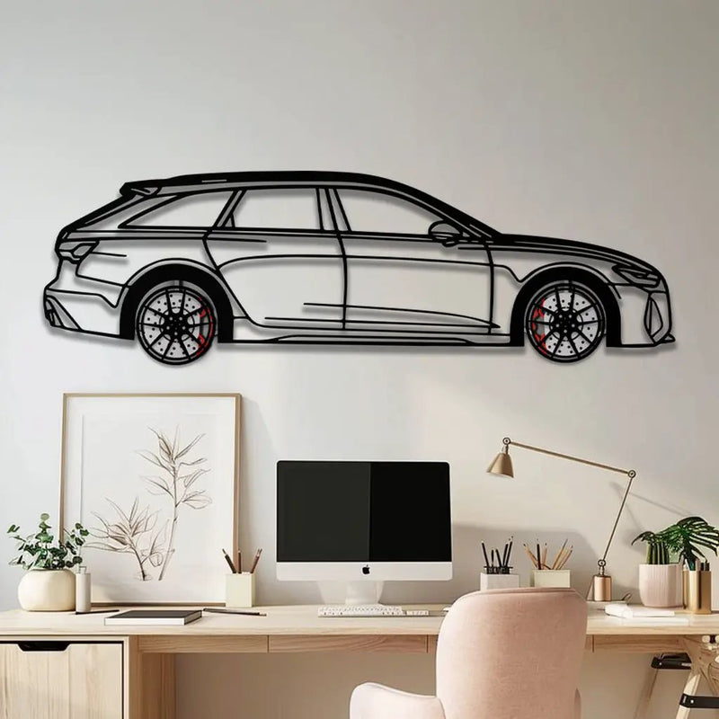 Audi RS6 Avant Metal Car Wall Art with Rotating Wheels - Super Wagon Silhouette Decor - Interactive Automotive Wall Art - KAFMEKA098 by Enova Art