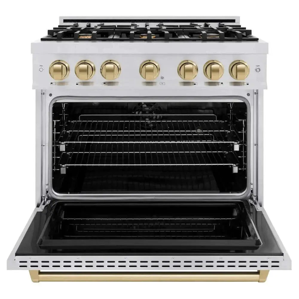 ZLINE 36" Classic Gas Range, Convection Gas Oven Stainless Steel, Champagne Bronze CGRZ-36-CB by Farmhouse Kitchen and Bath