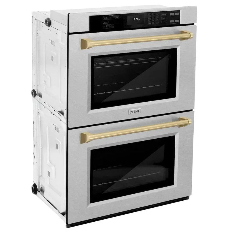 ZLINE 30"Professional True Convection Double Wall Oven, Air Fry, Self Clean, DuraSnow® Champagne Bronze WADSZ-30-CB by Farmhouse Kitchen and Bath