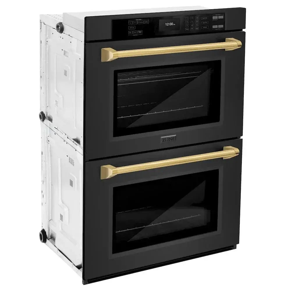 ZLINE 30"Professional True Convection Double Wall Oven, Air Fry, Self Clean Black Stainless Steel, Gold WADBZ-30-G by Farmhouse Kitchen and Bath