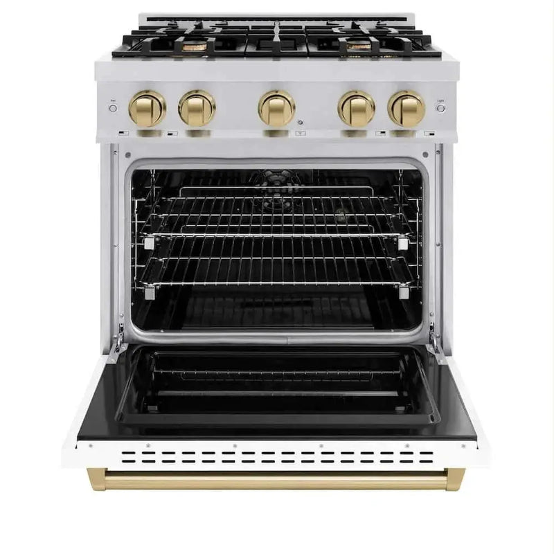 ZLINE 30" Dual Fuel Range, Gas Cooktop, Electric Convection Oven Stainless Steel, White Matte Champagne Bronze CDRZ-WM-30-CB by Farmhouse Kitchen and Bath