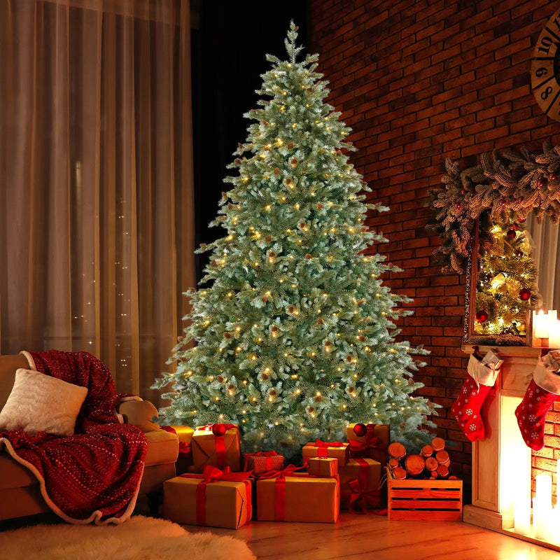6/7/8 Feet Christmas Tree with Warm White LED Lights and Pine Cones by DirectDeals