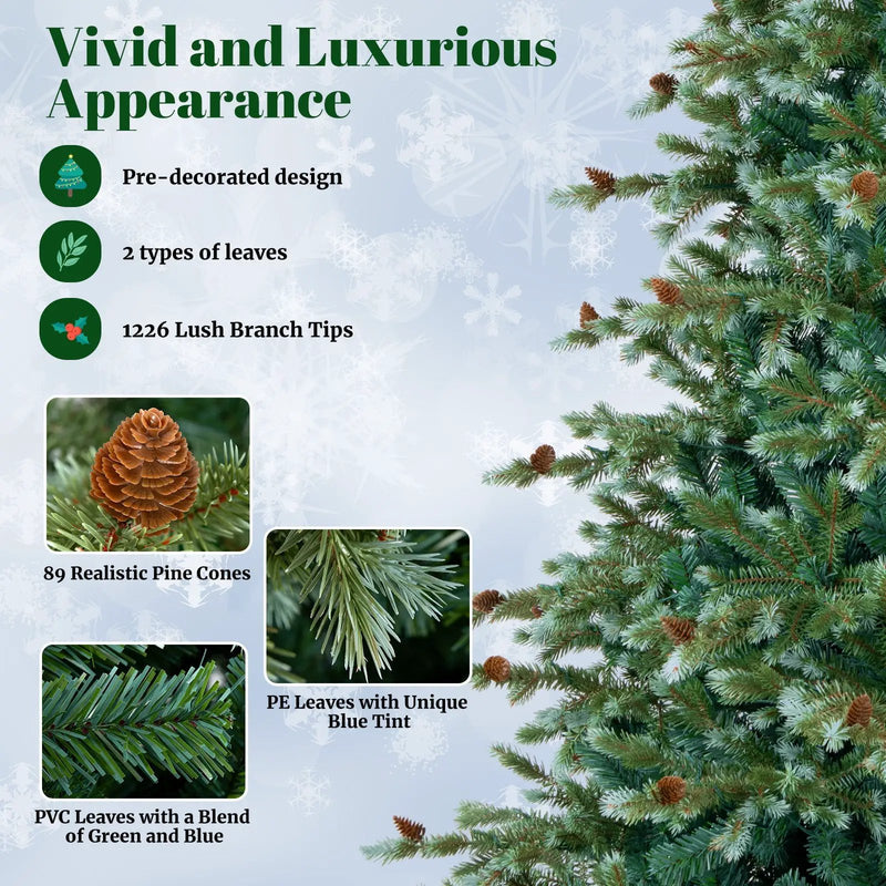 6/7/8 Feet Christmas Tree with Warm White LED Lights and Pine Cones by DirectDeals