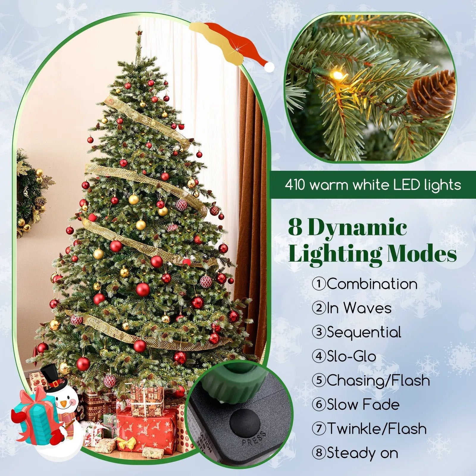 6/7/8 Feet Christmas Tree with Warm White LED Lights and Pine Cones by DirectDeals