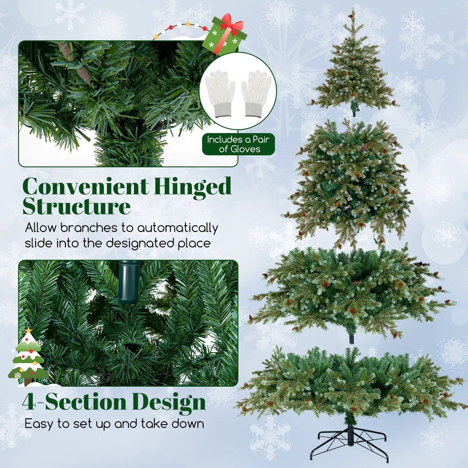 6/7/8 Feet Christmas Tree with Warm White LED Lights and Pine Cones by DirectDeals