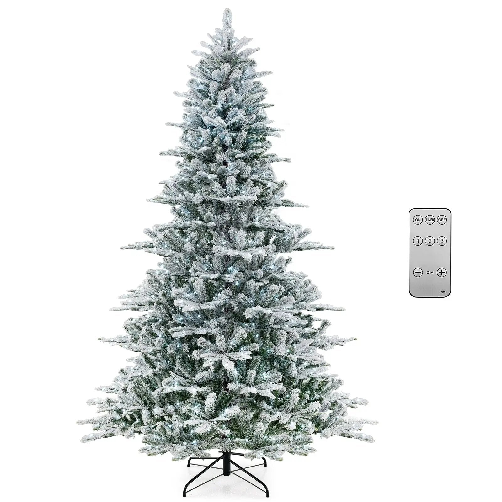 8 Feet Snow Flocked Artificial Christmas Tree with Cool White LED Lights by DirectDeals
