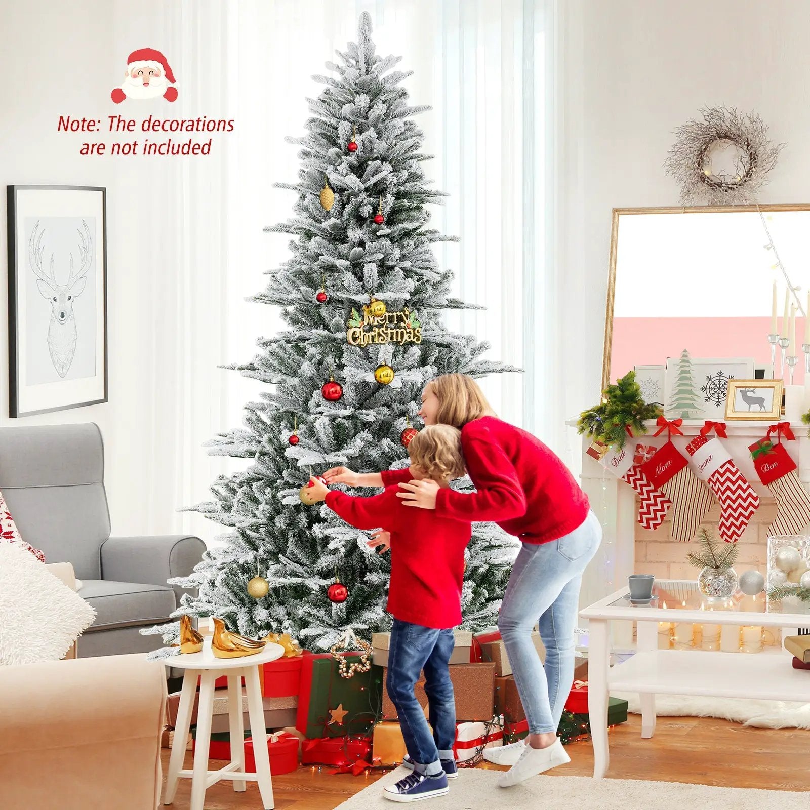 8 Feet Snow Flocked Artificial Christmas Tree with Cool White LED Lights by DirectDeals