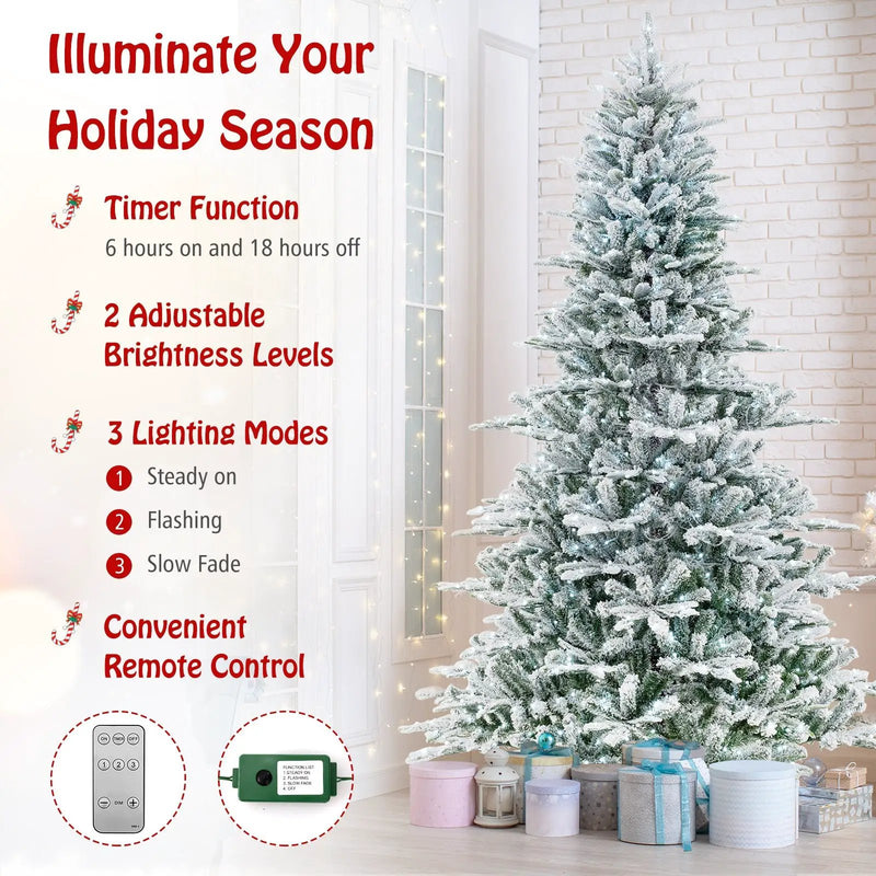 8 Feet Snow Flocked Artificial Christmas Tree with Cool White LED Lights by DirectDeals