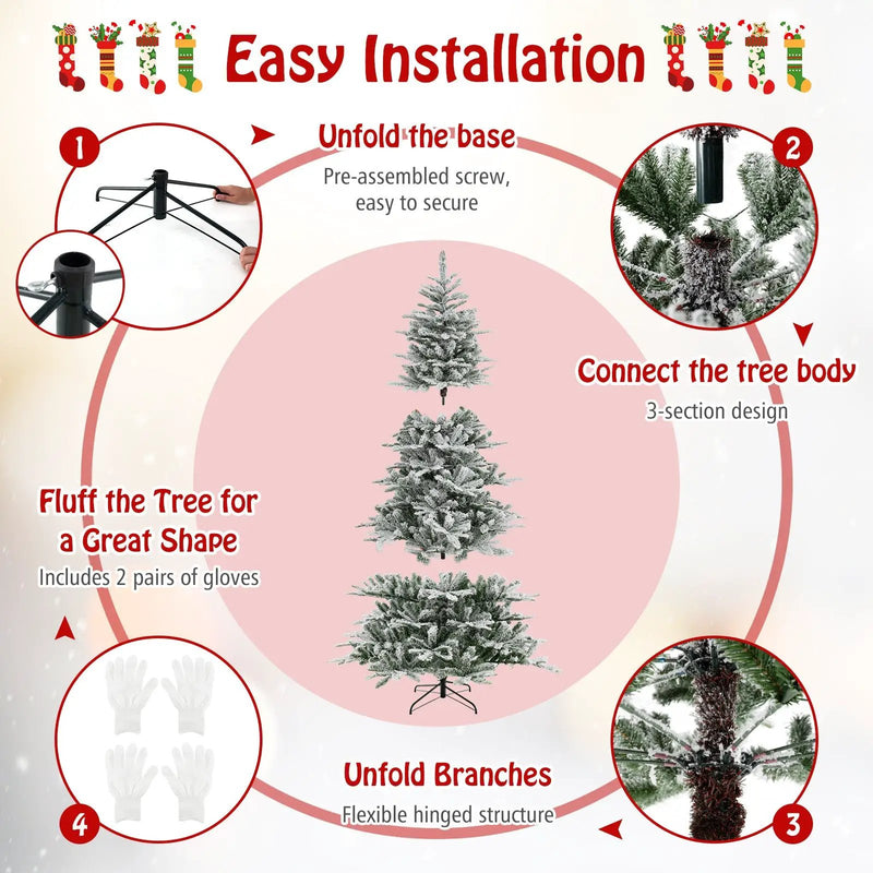 8 Feet Snow Flocked Artificial Christmas Tree with Cool White LED Lights by DirectDeals