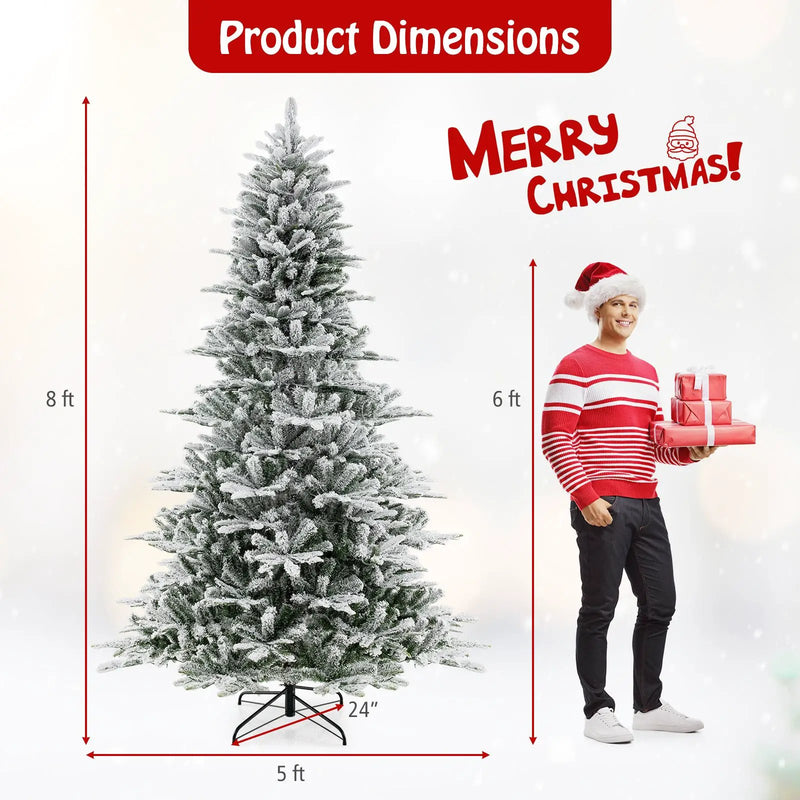 8 Feet Snow Flocked Artificial Christmas Tree with Cool White LED Lights by DirectDeals