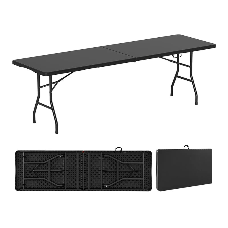8 ft Portable Folding Table 350 LBS Fold-in-Half Table with HDPE Tabletop by DirectDeals