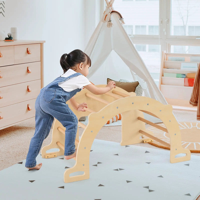 8 in 1 Climbing Arch Sensory Table for Kids with Collapsible Storage Bin for 3+ Years Old-Natural by DirectDeals