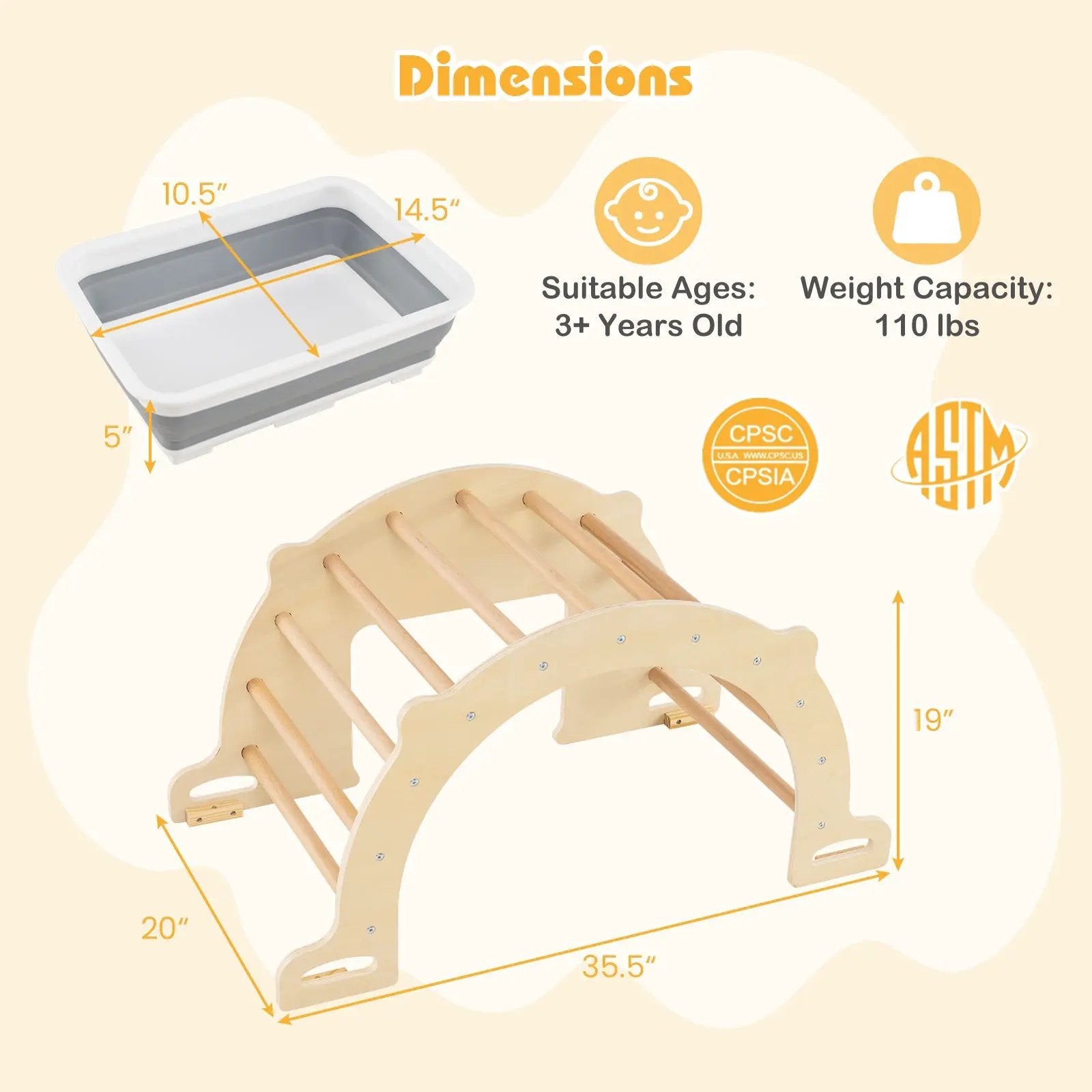 8 in 1 Climbing Arch Sensory Table for Kids with Collapsible Storage Bin for 3+ Years Old-Natural by DirectDeals