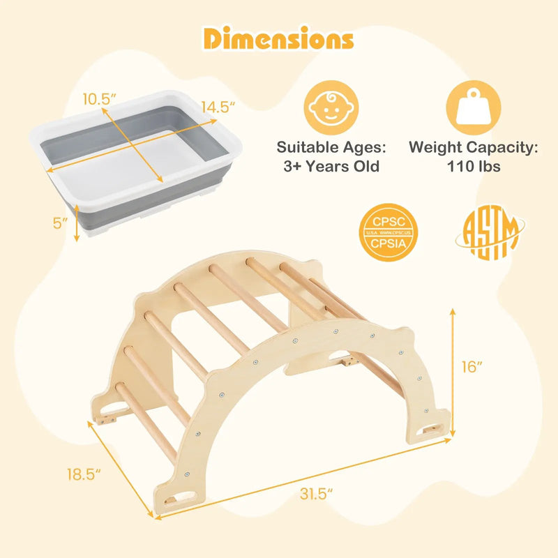 8 in 1 Climbing Arch Sensory Table with Collapsible Storage Bin for Kids-Natural by DirectDeals