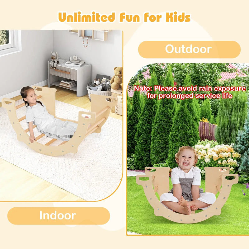 8 in 1 Climbing Arch Sensory Table with Collapsible Storage Bin for Kids-Natural by DirectDeals