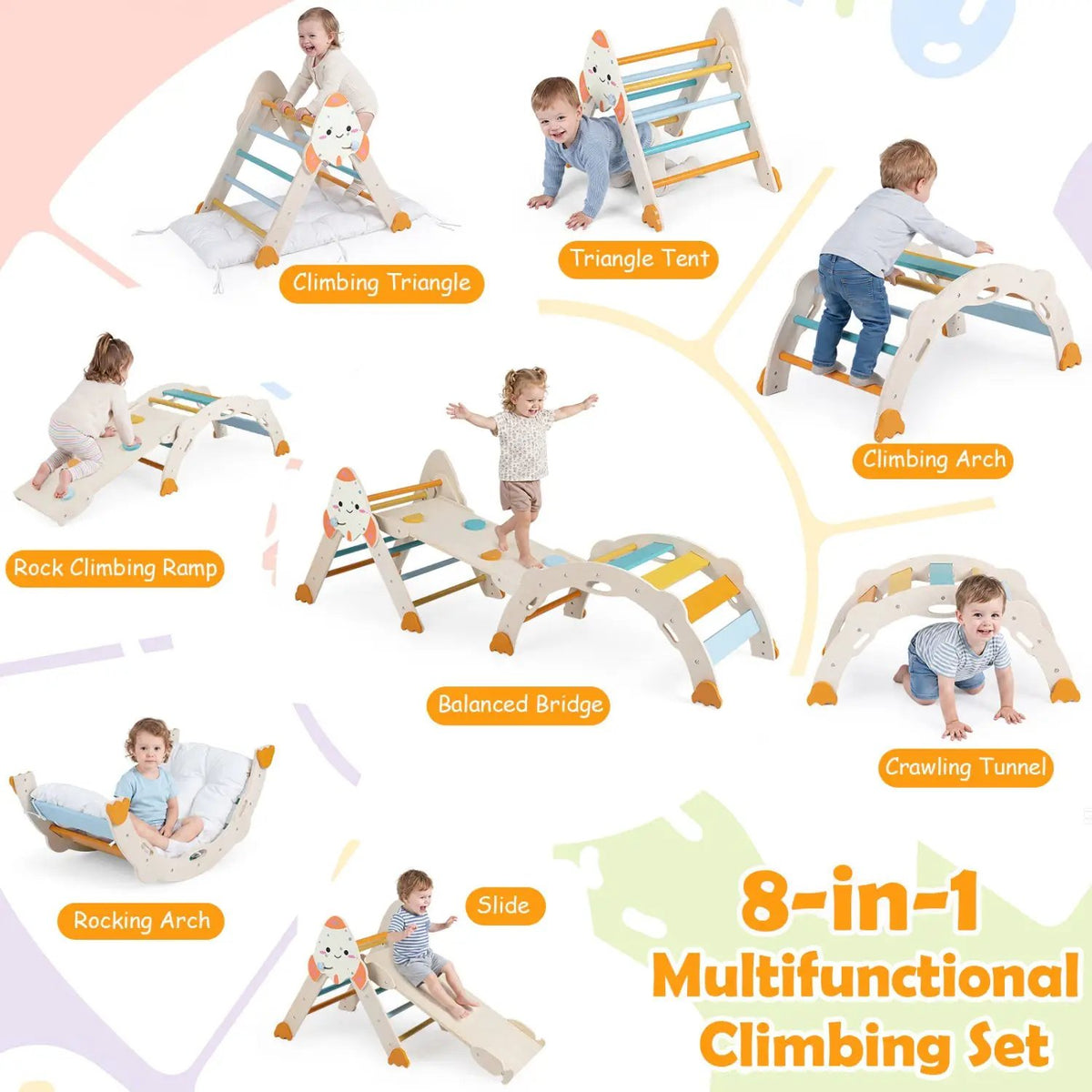 8-in-1 Foldable Climbing Set for Toddlers with Rocket Theme by DirectDeals