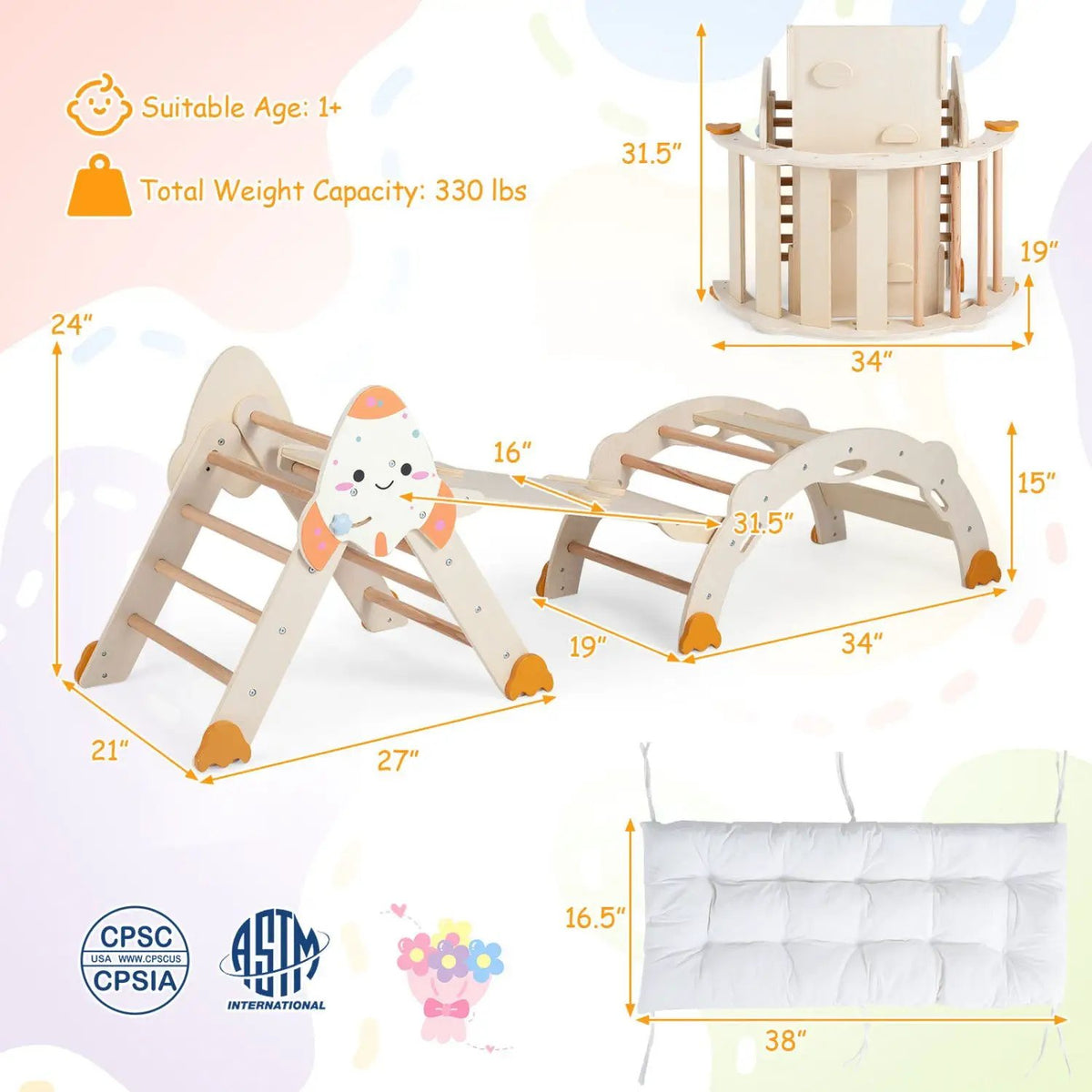 8-in-1 Foldable Climbing Set for Toddlers with Rocket Theme by DirectDeals