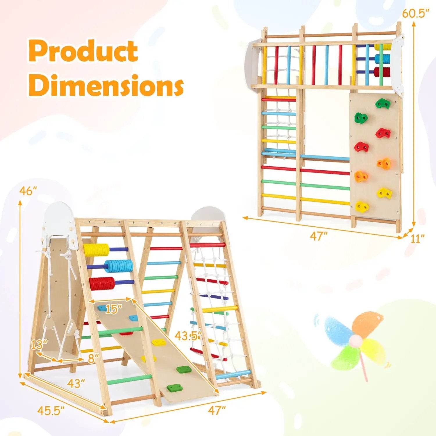 8-in-1 Foldable Indoor Jungle Gym with Swing and Monkey Bars by DirectDeals