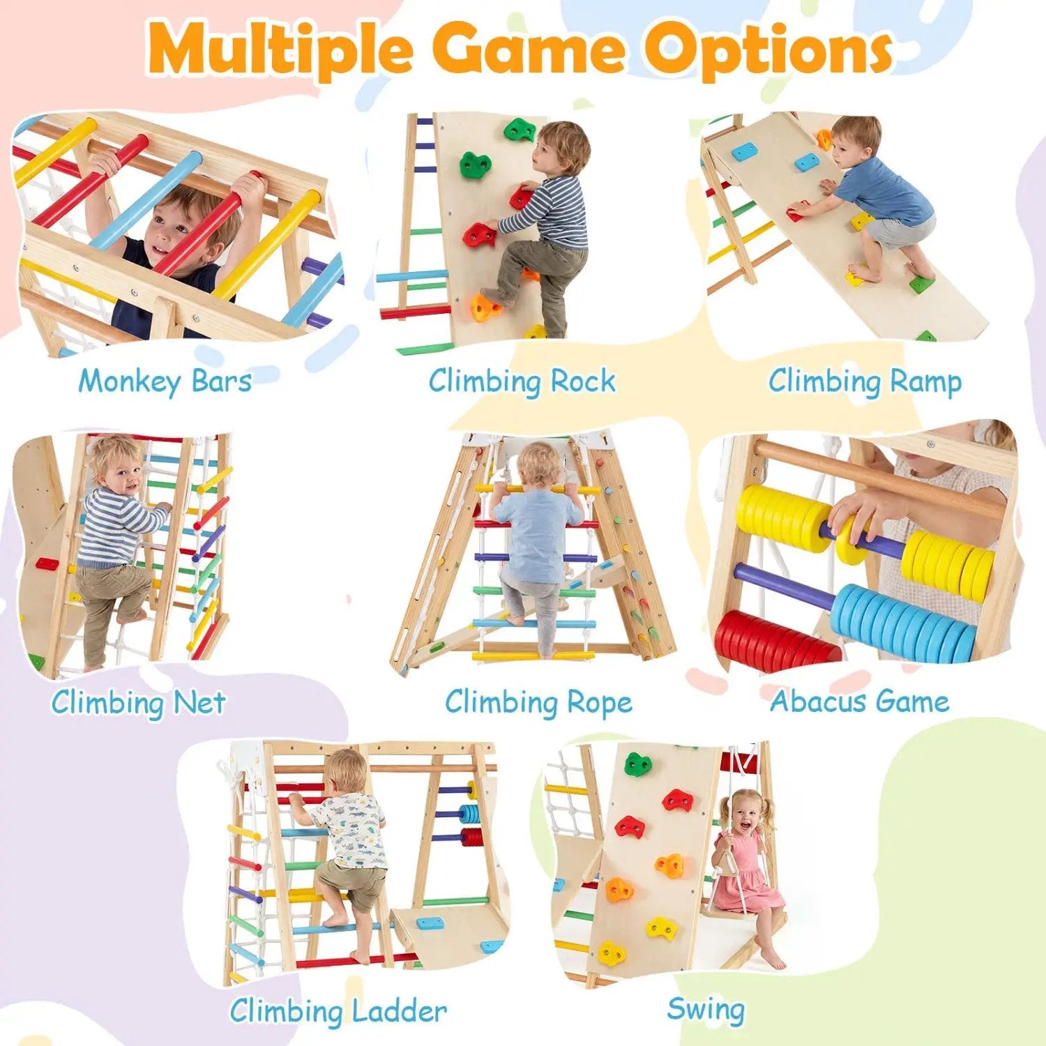 8-in-1 Foldable Indoor Jungle Gym with Swing and Monkey Bars by DirectDeals