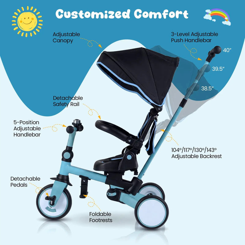 8-in-1 Folding Kids Tricycle with Removable Canopy and Push Handle by DirectDeals
