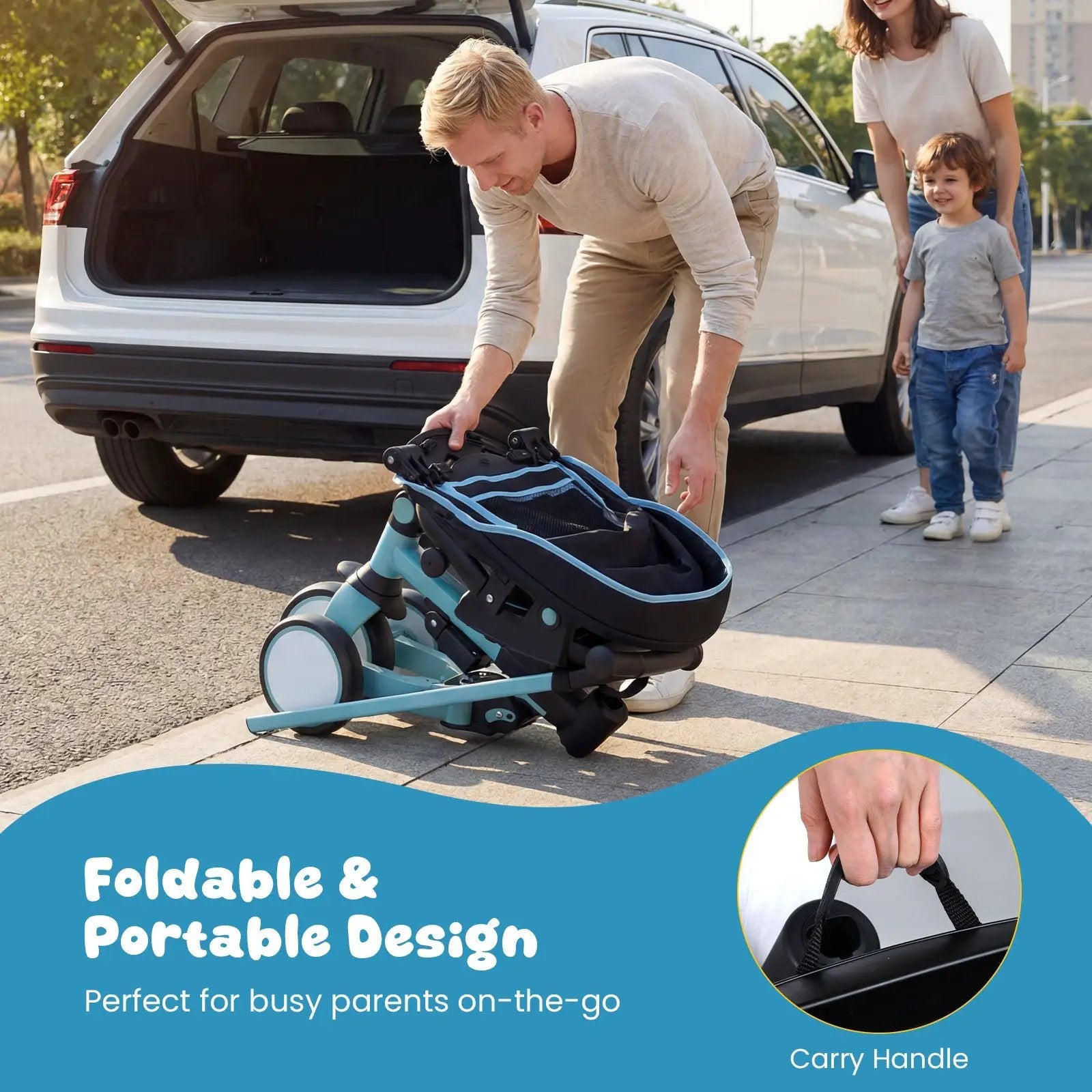 8-in-1 Folding Kids Tricycle with Removable Canopy and Push Handle by DirectDeals