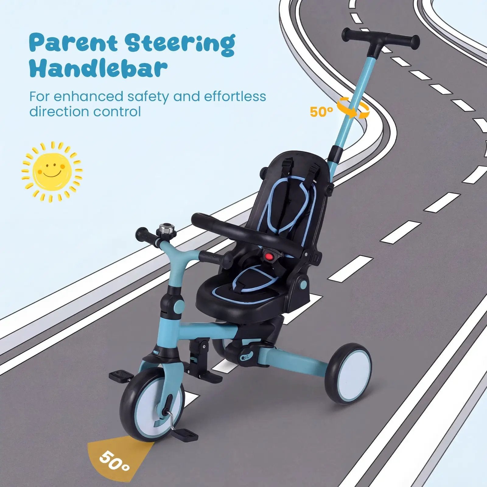 8-in-1 Folding Kids Tricycle with Removable Canopy and Push Handle by DirectDeals