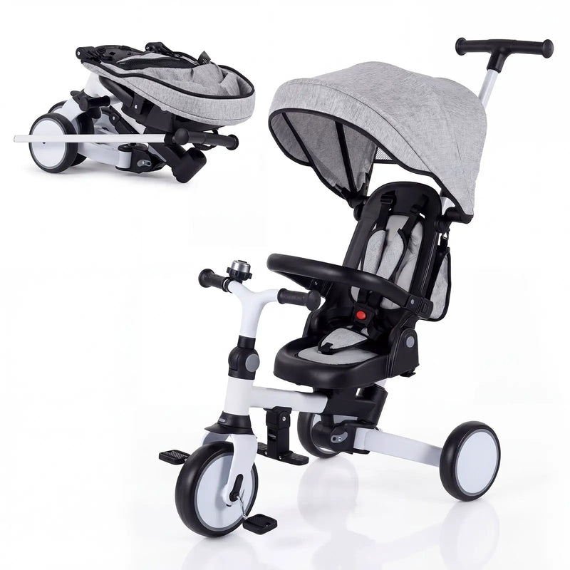 8-in-1 Folding Kids Tricycle with Removable Canopy and Push Handle by DirectDeals