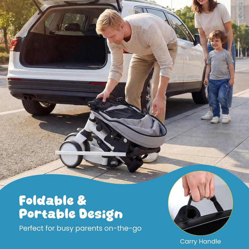 8-in-1 Folding Kids Tricycle with Removable Canopy and Push Handle by DirectDeals