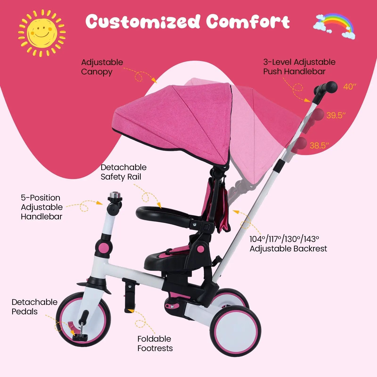 8-in-1 Folding Kids Tricycle with Removable Canopy and Push Handle by DirectDeals