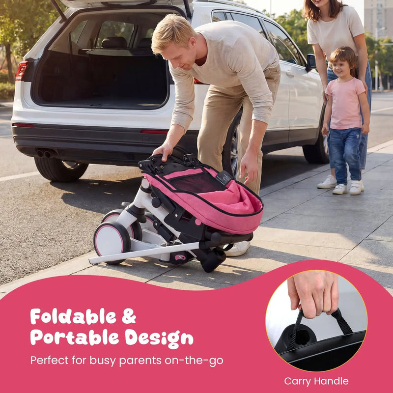 8-in-1 Folding Kids Tricycle with Removable Canopy and Push Handle by DirectDeals
