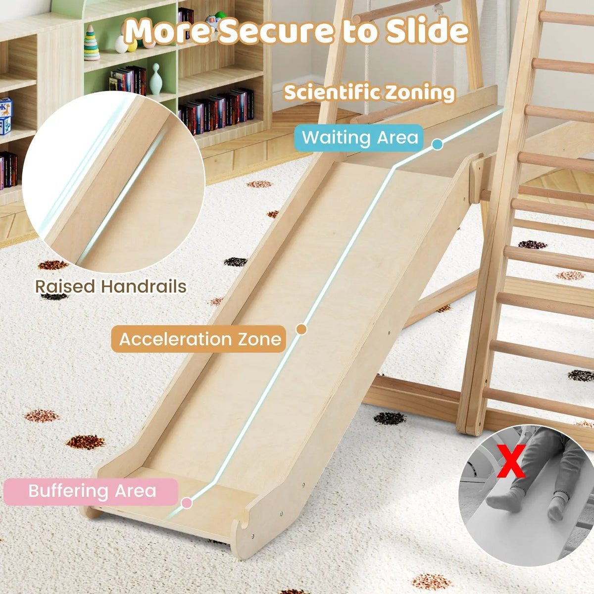 8-in-1 Jungle Gym Wooden Montessori Climber Playset with Slide and Monkey Bar for Kids 3-5 Years Old by DirectDeals