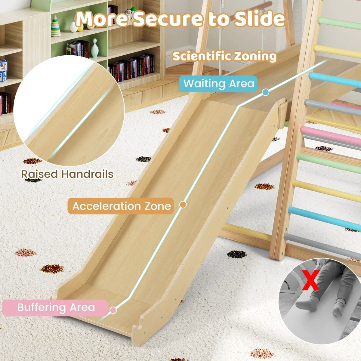8-in-1 Jungle Gym Wooden Montessori Climber Playset with Slide and Monkey Bar for Kids 3-5 Years Old by DirectDeals