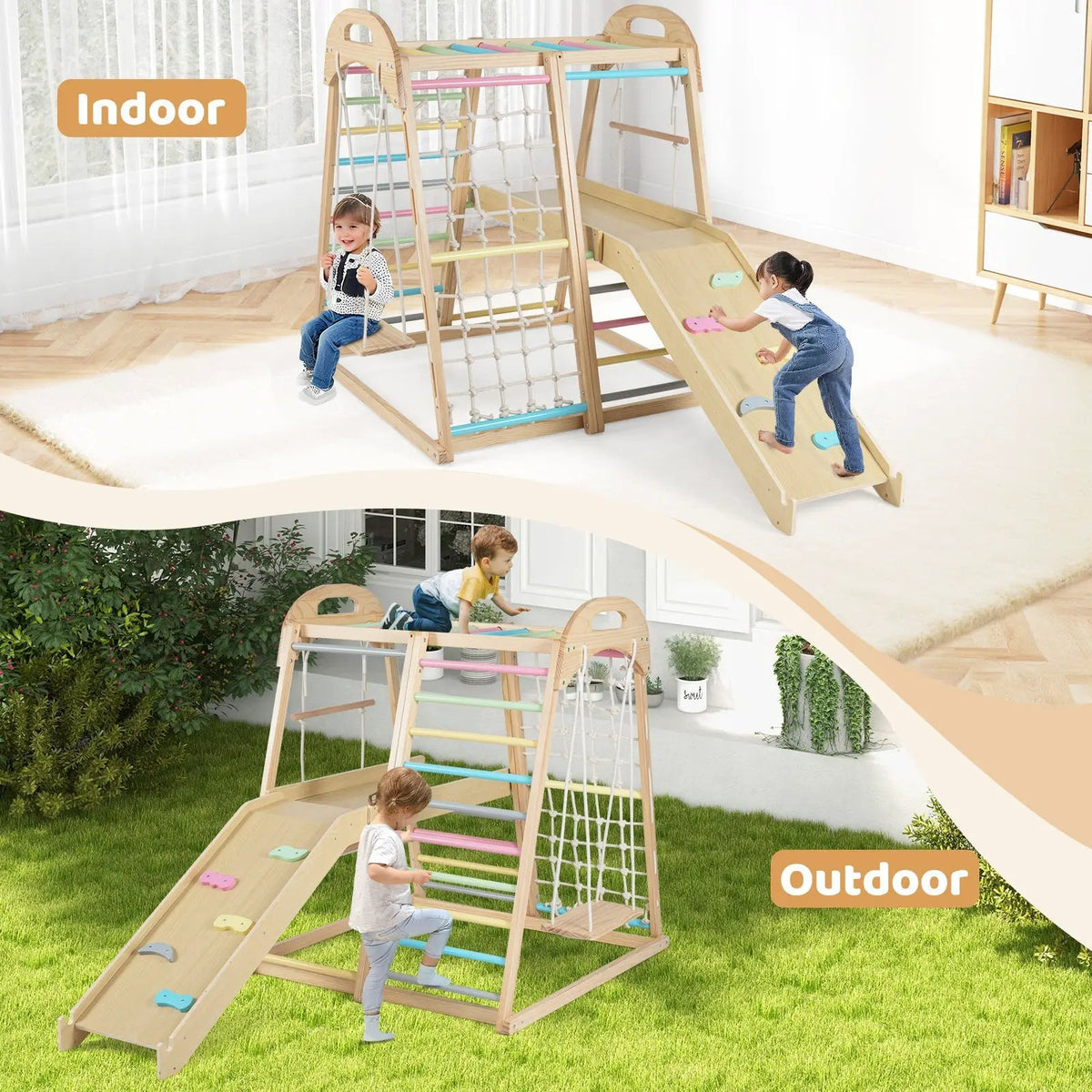 8-in-1 Jungle Gym Wooden Montessori Climber Playset with Slide and Monkey Bar for Kids 3-5 Years Old by DirectDeals