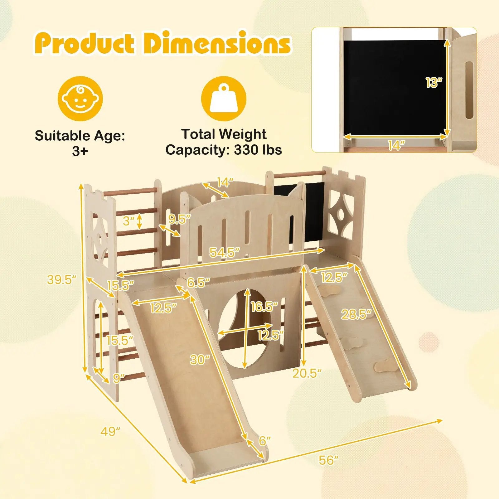 8-in-1 Toddler Slide Wooden Indoor Playground with Climber and Chalkboard-Natural by DirectDeals