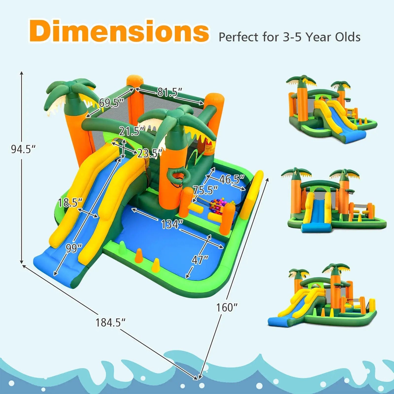8-in-1 Tropical Inflatable Bounce Castle with 2 Ball Pits Slide and Tunnel Without Blower by DirectDeals
