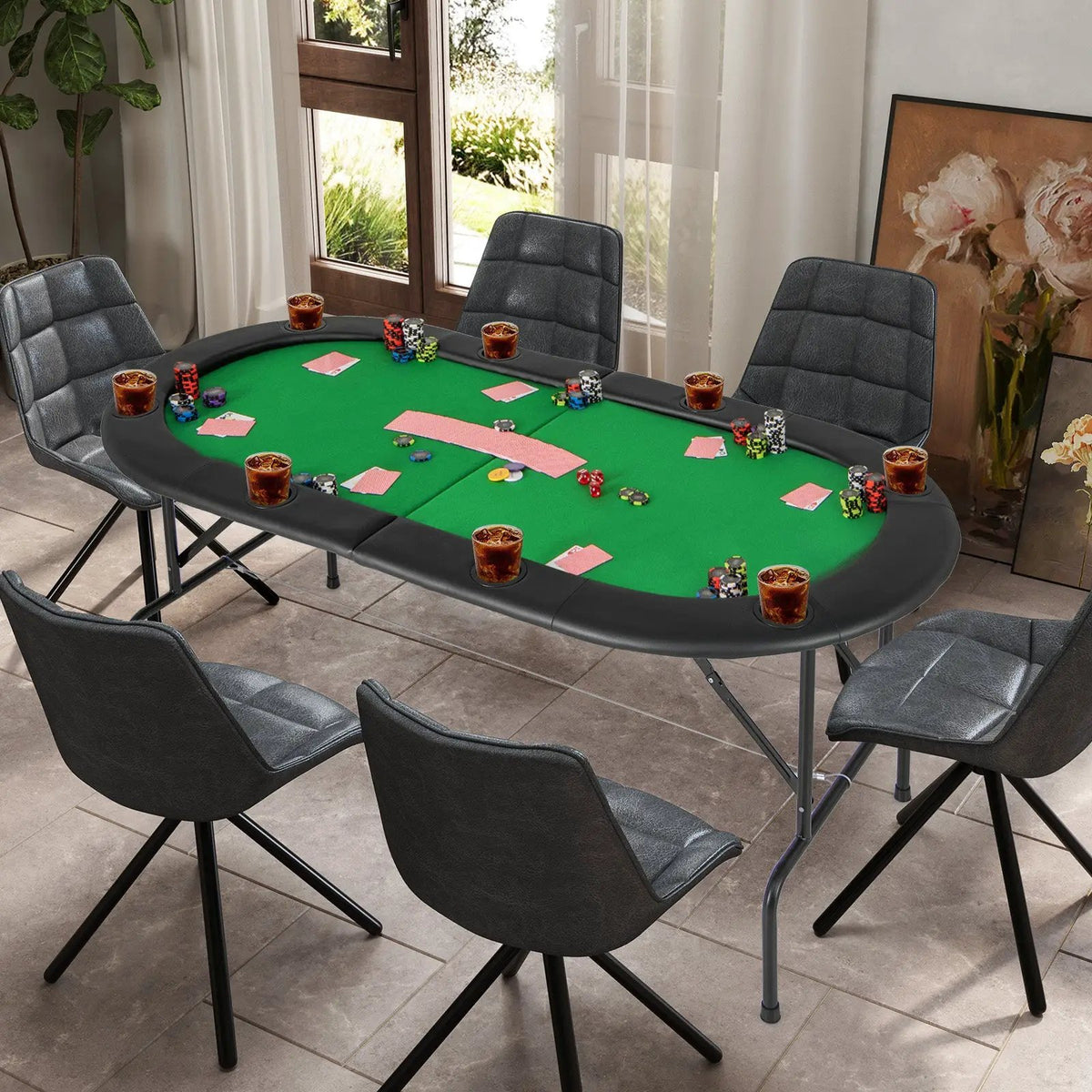 8 Players Texas Holdem Foldable Poker Table by DirectDeals