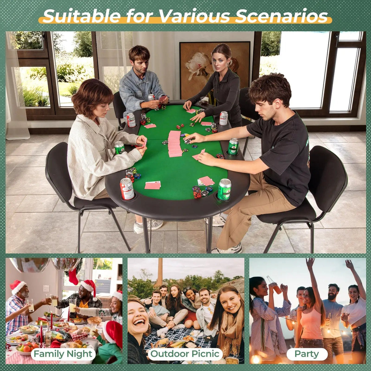 8 Players Texas Holdem Foldable Poker Table by DirectDeals
